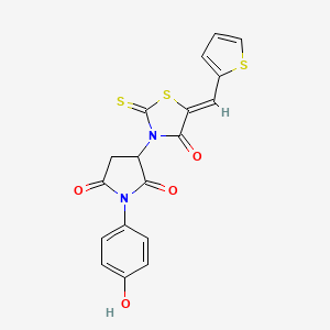 B2983561 (Z)-1-(4-hydroxyphenyl)-3-(4-oxo-5-(thiophen-2-ylmethylene)-2-thioxothiazolidin-3-yl)pyrrolidine-2,5-dione CAS No. 898638-33-0