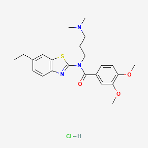 molecular formula C23H30ClN3O3S B2983569 N-(3-(dimethylamino)propyl)-N-(6-ethylbenzo[d]thiazol-2-yl)-3,4-dimethoxybenzamide hydrochloride CAS No. 1217088-83-9