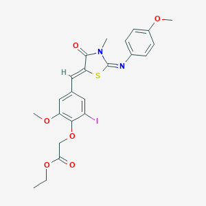 molecular formula C23H23IN2O6S B298358 Ethyl [2-iodo-6-methoxy-4-({2-[(4-methoxyphenyl)imino]-3-methyl-4-oxo-1,3-thiazolidin-5-ylidene}methyl)phenoxy]acetate 