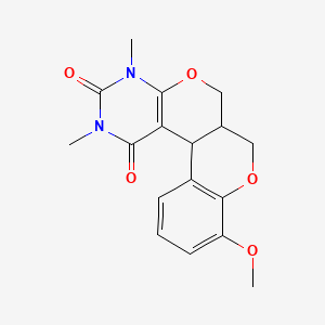 molecular formula C17H18N2O5 B2983610 14-Methoxy-4,6-dimethyl-8,12-dioxa-4,6-diazatetracyclo[8.8.0.0^{2,7}.0^{13,18}]octadeca-2(7),13(18),14,16-tetraene-3,5-dione CAS No. 338794-88-0
