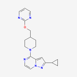 molecular formula C19H22N6O B2983612 2-Cyclopropyl-4-[4-(pyrimidin-2-yloxymethyl)piperidin-1-yl]pyrazolo[1,5-a]pyrazine CAS No. 2415511-55-4