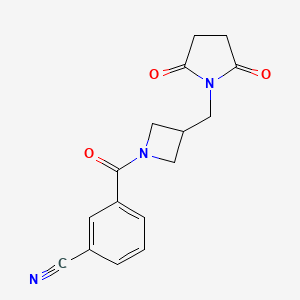 molecular formula C16H15N3O3 B2983620 3-{3-[(2,5-Dioxopyrrolidin-1-yl)methyl]azetidine-1-carbonyl}benzonitrile CAS No. 2097922-04-6