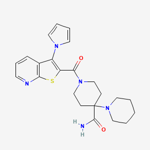 molecular formula C23H27N5O2S B2983629 1'-(3-(1H-pyrrol-1-yl)thieno[2,3-b]pyridine-2-carbonyl)-[1,4'-bipiperidine]-4'-carboxamide CAS No. 1112385-33-7