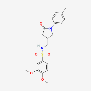 molecular formula C20H24N2O5S B2983644 3,4-dimethoxy-N-((5-oxo-1-(p-tolyl)pyrrolidin-3-yl)methyl)benzenesulfonamide CAS No. 955234-38-5