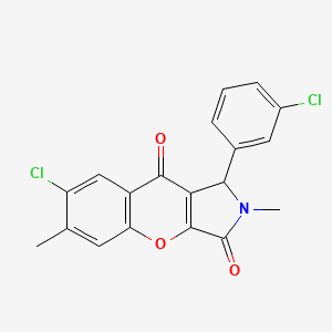 molecular formula C19H13Cl2NO3 B2983646 7-氯-1-(3-氯苯基)-2,6-二甲基-1,2-二氢色满[2,3-c]吡咯-3,9-二酮 CAS No. 886156-32-7