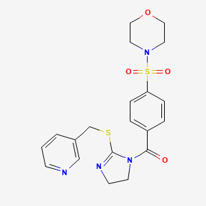 molecular formula C20H22N4O4S2 B2983647 (4-Morpholin-4-ylsulfonylphenyl)-[2-(pyridin-3-ylmethylsulfanyl)-4,5-dihydroimidazol-1-yl]methanone CAS No. 851807-88-0