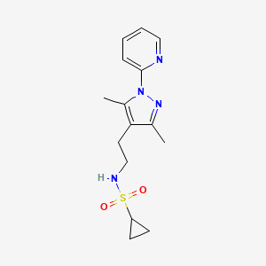 molecular formula C15H20N4O2S B2983648 N-(2-(3,5-dimethyl-1-(pyridin-2-yl)-1H-pyrazol-4-yl)ethyl)cyclopropanesulfonamide CAS No. 2034481-77-9