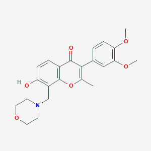 molecular formula C23H25NO6 B2983650 3-(3,4-Dimethoxyphenyl)-7-hydroxy-2-methyl-8-(morpholin-4-ylmethyl)chromen-4-one CAS No. 844463-54-3