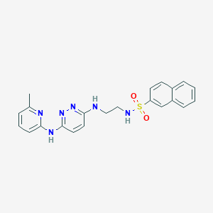 molecular formula C22H22N6O2S B2983667 N-(2-((6-((6-甲基吡啶-2-基)氨基)嘧啶-3-基)氨基)乙基)萘-2-磺酰胺 CAS No. 1021038-55-0