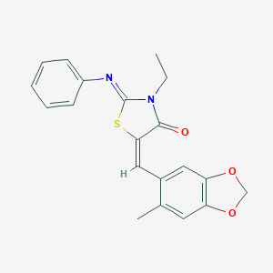 molecular formula C20H18N2O3S B298367 (2E,5E)-3-ethyl-5-[(6-methyl-1,3-benzodioxol-5-yl)methylidene]-2-(phenylimino)-1,3-thiazolidin-4-one 