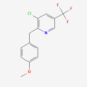 molecular formula C14H11ClF3NO B2983672 3-Chloro-2-[(4-methoxyphenyl)methyl]-5-(trifluoromethyl)pyridine CAS No. 339010-70-7