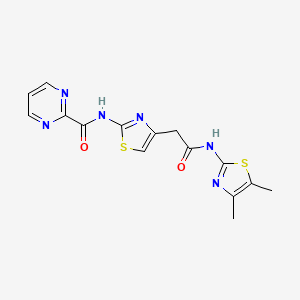 molecular formula C15H14N6O2S2 B2983675 N-(4-(2-((4,5-dimethylthiazol-2-yl)amino)-2-oxoethyl)thiazol-2-yl)pyrimidine-2-carboxamide CAS No. 1286709-80-5