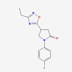 molecular formula C14H14FN3O2 B2983677 4-(3-Ethyl-1,2,4-oxadiazol-5-yl)-1-(4-fluorophenyl)pyrrolidin-2-one CAS No. 1170252-59-1