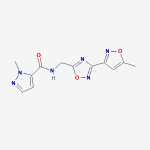 molecular formula C12H12N6O3 B2983681 1-methyl-N-((3-(5-methylisoxazol-3-yl)-1,2,4-oxadiazol-5-yl)methyl)-1H-pyrazole-5-carboxamide CAS No. 2034288-27-0