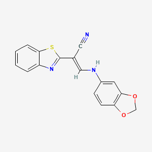 molecular formula C17H11N3O2S B2983694 (E)-3-(benzo[d][1,3]dioxol-5-ylamino)-2-(benzo[d]thiazol-2-yl)acrylonitrile CAS No. 577791-65-2