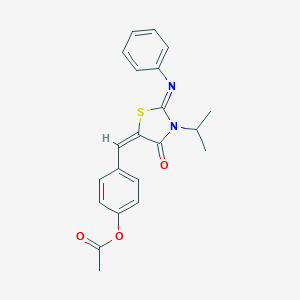 molecular formula C21H20N2O3S B298370 4-{[3-Isopropyl-4-oxo-2-(phenylimino)-1,3-thiazolidin-5-ylidene]methyl}phenyl acetate 