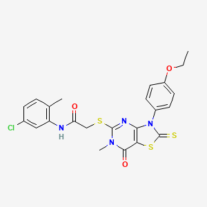 molecular formula C23H21ClN4O3S3 B2983704 N-(5-chloro-2-methylphenyl)-2-((3-(4-ethoxyphenyl)-6-methyl-7-oxo-2-thioxo-2,3,6,7-tetrahydrothiazolo[4,5-d]pyrimidin-5-yl)thio)acetamide CAS No. 1113110-25-0