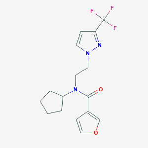 molecular formula C16H18F3N3O2 B2983707 N-cyclopentyl-N-(2-(3-(trifluoromethyl)-1H-pyrazol-1-yl)ethyl)furan-3-carboxamide CAS No. 2034379-14-9