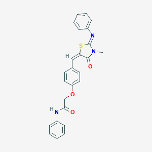 molecular formula C25H21N3O3S B298371 2-(4-{(E)-[(2E)-3-methyl-4-oxo-2-(phenylimino)-1,3-thiazolidin-5-ylidene]methyl}phenoxy)-N-phenylacetamide 