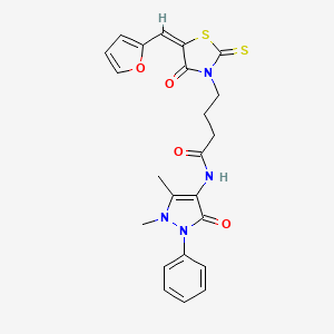 molecular formula C23H22N4O4S2 B2983740 N-(1,5-dimethyl-3-oxo-2-phenylpyrazol-4-yl)-4-[(5E)-5-(furan-2-ylmethylidene)-4-oxo-2-sulfanylidene-1,3-thiazolidin-3-yl]butanamide CAS No. 682764-25-6