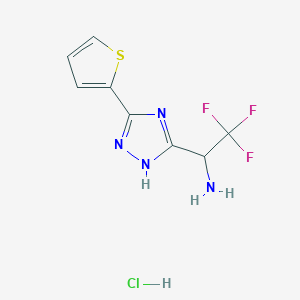 molecular formula C8H8ClF3N4S B2983746 2,2,2-Trifluoro-1-(3-thiophen-2-yl-1H-1,2,4-triazol-5-yl)ethanamine;hydrochloride CAS No. 2241141-74-0