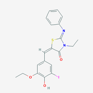 molecular formula C20H19IN2O3S B298379 5-(3-Ethoxy-4-hydroxy-5-iodobenzylidene)-3-ethyl-2-(phenylimino)-1,3-thiazolidin-4-one 