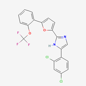 molecular formula C20H11Cl2F3N2O2 B2983801 5-(2,4-Dichlorophenyl)-2-[5-[2-(trifluoromethoxy)phenyl]furan-2-yl]-1H-imidazole CAS No. 1935723-29-7