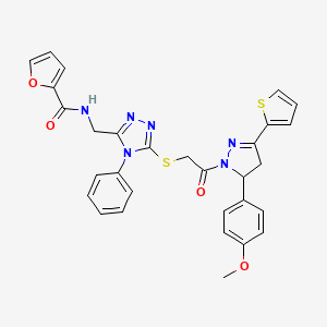 N-((5-((2-(5-(4-methoxyphenyl)-3-(thiophen-2-yl)-4,5-dihydro-1H-pyrazol-1-yl)-2-oxoethyl)thio)-4-phenyl-4H-1,2,4-triazol-3-yl)methyl)furan-2-carboxamide