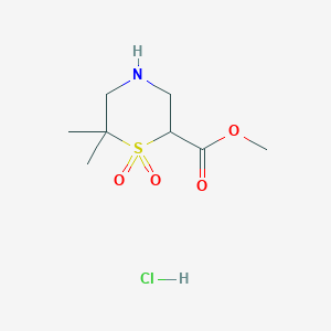 molecular formula C8H16ClNO4S B2983812 Methyl 6,6-dimethyl-1,1-dioxo-1,4-thiazinane-2-carboxylate;hydrochloride CAS No. 2418673-34-2