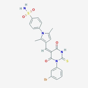 molecular formula C23H19BrN4O4S2 B298382 4-{3-[(1-(3-bromophenyl)-4,6-dioxo-2-thioxotetrahydro-5(2H)-pyrimidinylidene)methyl]-2,5-dimethyl-1H-pyrrol-1-yl}benzenesulfonamide 