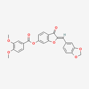 molecular formula C25H18O8 B2983821 (Z)-2-(benzo[d][1,3]dioxol-5-ylmethylene)-3-oxo-2,3-dihydrobenzofuran-6-yl 3,4-dimethoxybenzoate CAS No. 859664-73-6