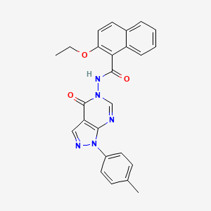 molecular formula C25H21N5O3 B2983826 2-乙氧基-N-(4-氧代-1-(对甲苯基)-1H-吡唑并[3,4-d]嘧啶-5(4H)-基)-1-萘酰胺 CAS No. 899966-71-3