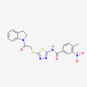 N-(5-((2-(indolin-1-yl)-2-oxoethyl)thio)-1,3,4-thiadiazol-2-yl)-4-methyl-3-nitrobenzamide