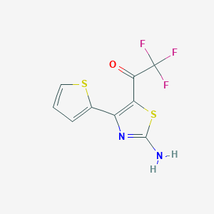 molecular formula C9H5F3N2OS2 B2983859 1-[2-Amino-4-(thiophen-2-yl)-1,3-thiazol-5-yl]-2,2,2-trifluoroethan-1-one CAS No. 306289-61-2