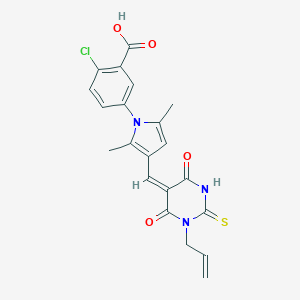 molecular formula C21H18ClN3O4S B298386 5-{3-[(1-allyl-4,6-dioxo-2-thioxotetrahydro-5(2H)-pyrimidinylidene)methyl]-2,5-dimethyl-1H-pyrrol-1-yl}-2-chlorobenzoic acid 