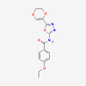 molecular formula C15H15N3O5 B2983884 N-(5-(5,6-二氢-1,4-二氧杂环-2-基)-1,3,4-恶二唑-2-基)-4-乙氧基苯甲酰胺 CAS No. 887877-13-6