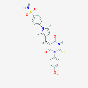molecular formula C25H24N4O5S2 B298389 4-{3-[(1-(4-ethoxyphenyl)-4,6-dioxo-2-thioxotetrahydro-5(2H)-pyrimidinylidene)methyl]-2,5-dimethyl-1H-pyrrol-1-yl}benzenesulfonamide 