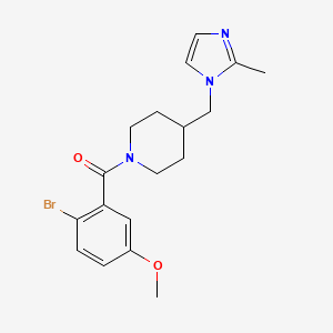 molecular formula C18H22BrN3O2 B2983909 (2-bromo-5-methoxyphenyl)(4-((2-methyl-1H-imidazol-1-yl)methyl)piperidin-1-yl)methanone CAS No. 1351654-74-4