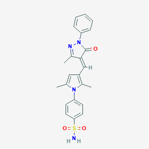 molecular formula C23H22N4O3S B298391 4-{2,5-dimethyl-3-[(E)-(3-methyl-5-oxo-1-phenyl-1,5-dihydro-4H-pyrazol-4-ylidene)methyl]-1H-pyrrol-1-yl}benzenesulfonamide 