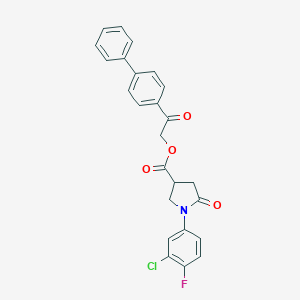 molecular formula C25H19ClFNO4 B298392 2-[1,1'-Biphenyl]-4-yl-2-oxoethyl 1-(3-chloro-4-fluorophenyl)-5-oxo-3-pyrrolidinecarboxylate 