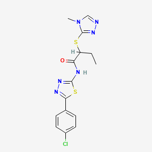 molecular formula C15H15ClN6OS2 B2983923 N-[5-(4-chlorophenyl)-1,3,4-thiadiazol-2-yl]-2-[(4-methyl-1,2,4-triazol-3-yl)sulfanyl]butanamide CAS No. 394237-21-9