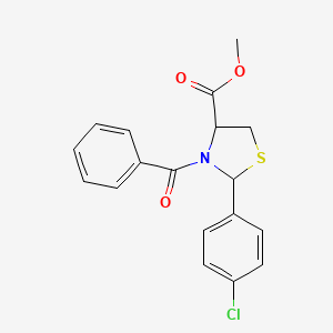 molecular formula C18H16ClNO3S B2983925 Methyl 3-benzoyl-2-(4-chlorophenyl)-1,3-thiazolane-4-carboxylate CAS No. 477768-56-2