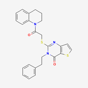molecular formula C25H23N3O2S2 B2983928 2-((2-(3,4-dihydroquinolin-1(2H)-yl)-2-oxoethyl)thio)-3-phenethylthieno[3,2-d]pyrimidin-4(3H)-one CAS No. 1788585-46-5