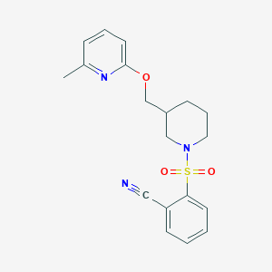 molecular formula C19H21N3O3S B2983937 2-[3-[(6-Methylpyridin-2-yl)oxymethyl]piperidin-1-yl]sulfonylbenzonitrile CAS No. 2379976-25-5