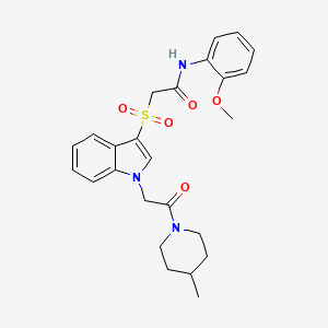 molecular formula C25H29N3O5S B2983944 N-(2-methoxyphenyl)-2-((1-(2-(4-methylpiperidin-1-yl)-2-oxoethyl)-1H-indol-3-yl)sulfonyl)acetamide CAS No. 878059-72-4