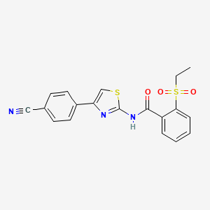 molecular formula C19H15N3O3S2 B2983945 N-(4-(4-氰基苯基)噻唑-2-基)-2-(乙基磺酰基)苯甲酰胺 CAS No. 898422-87-2