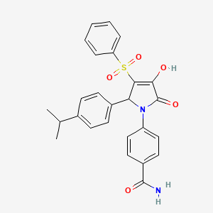 molecular formula C26H24N2O5S B2983963 4-{3-hydroxy-2-oxo-4-(phenylsulfonyl)-5-[4-(propan-2-yl)phenyl]-2,5-dihydro-1H-pyrrol-1-yl}benzamide CAS No. 1351826-84-0