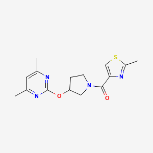 molecular formula C15H18N4O2S B2983964 (3-((4,6-Dimethylpyrimidin-2-yl)oxy)pyrrolidin-1-yl)(2-methylthiazol-4-yl)methanone CAS No. 2034395-12-3