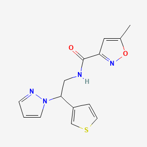 molecular formula C14H14N4O2S B2983975 N-(2-(1H-吡唑-1-基)-2-(噻吩-3-基)乙基)-5-甲基异恶唑-3-甲酰胺 CAS No. 2034348-17-7