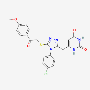 molecular formula C22H18ClN5O4S B2983977 6-[[4-(4-chlorophenyl)-5-[2-(4-methoxyphenyl)-2-oxoethyl]sulfanyl-1,2,4-triazol-3-yl]methyl]-1H-pyrimidine-2,4-dione CAS No. 852155-12-5